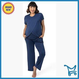 Maternity Nursing Pajama Set, Tulip Hem Top, Pockets, Viscose Blend, Small
